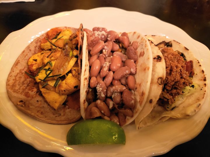 Mixed tacos from Diablo & Sons, including Refugee Restaurant Week special Doro Tibs Mixed tacos from Diablo & Sons, including Refugee Restaurant Week special Doro Tibs